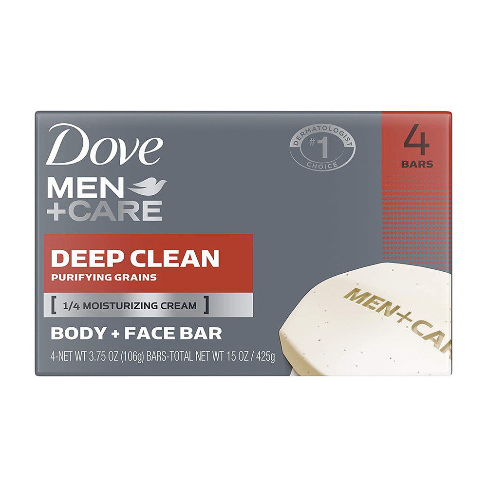 Dove Men Plus Care Body And Face Bar Soap, Deep Clean, 4 Ea, 3.75 Oz